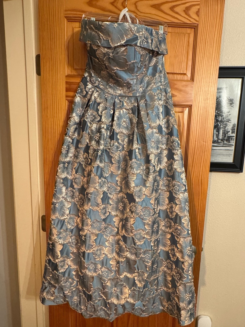 Azazie Blue and Gold Floral A-Line dress - Picture 5 of 6
